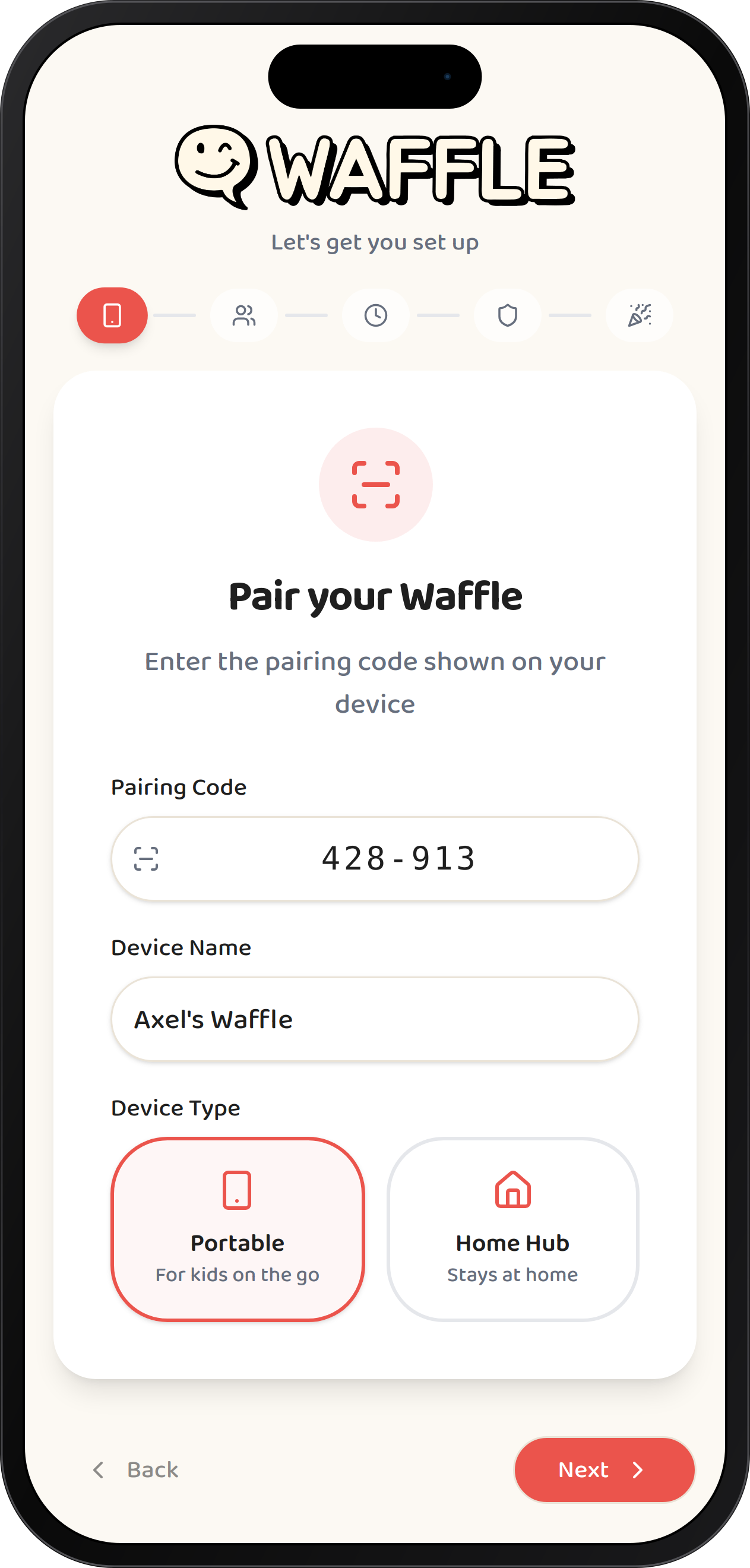 Pairing the Waffle kids phone with the parent app